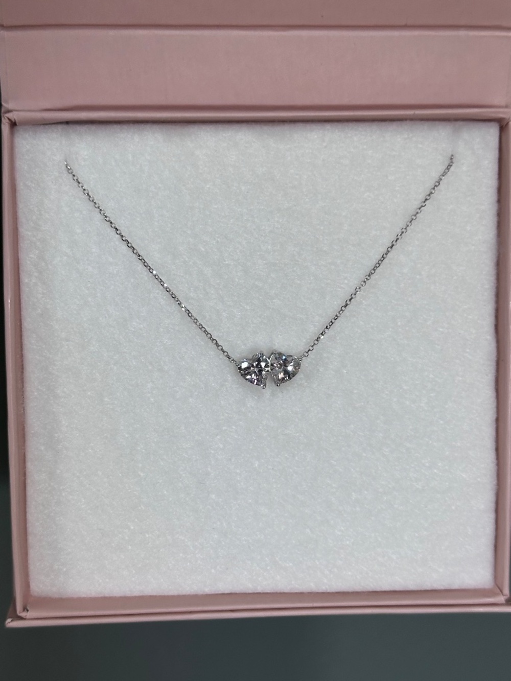 Diamonique Double Heart Cubic Zirconia Necklace in Gift Box: BRAND NEW